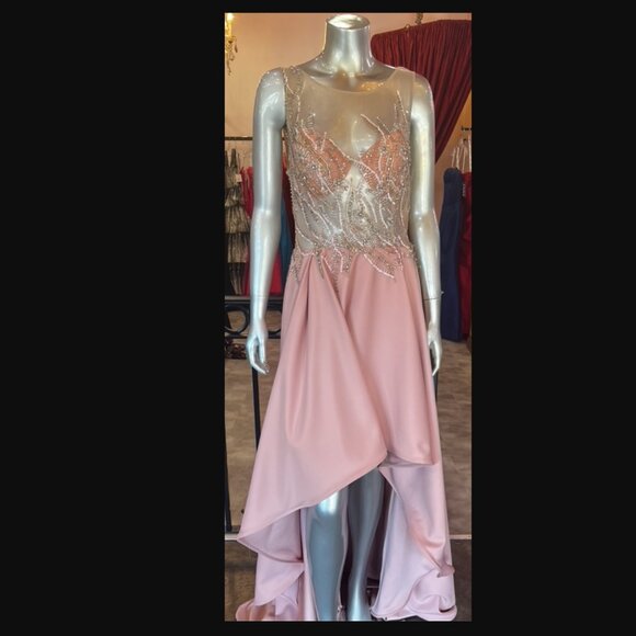 NEW TERANI COUTURE high low blush gown in blush - Picture 3 of 7